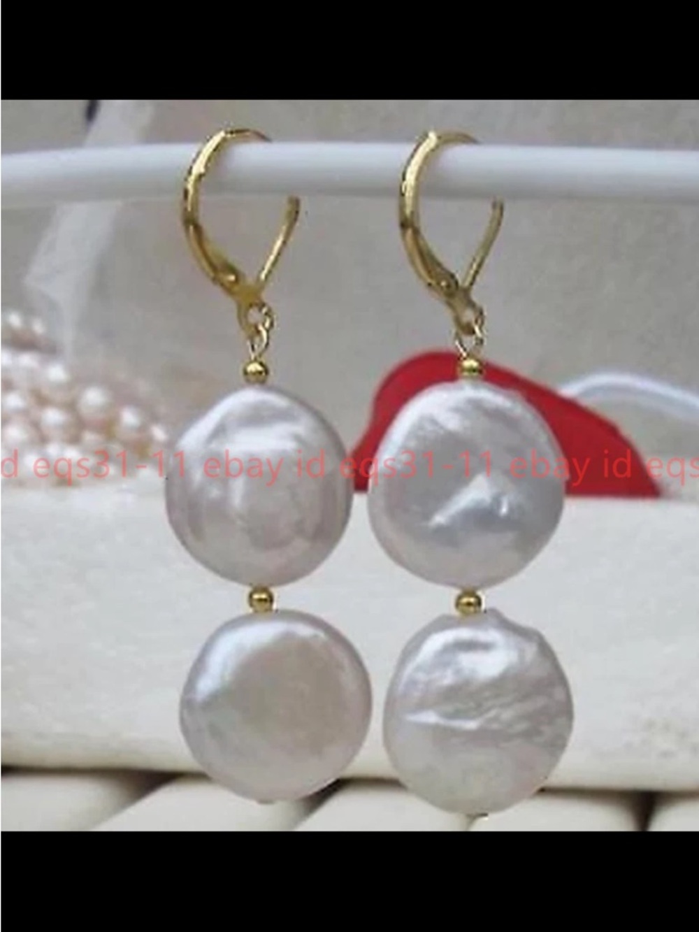 Freshwater Coin Pearl Drop Earrings in Iridescent Gold Hook & Clasp
